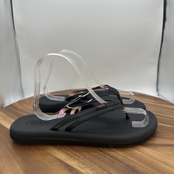 NWT Flojos Rica Flip Flops Sandals Black Pink Comfort Casual Travel Beach Size 8 - Picture 1 of 9